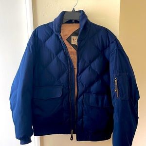 Vintage Quilted Bomber Jacket Eddie Bauer Goose Down Puffer Coat Navy Size M